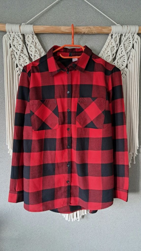 H&M koszula w czerwono-czarną kratę M/38 Divided
