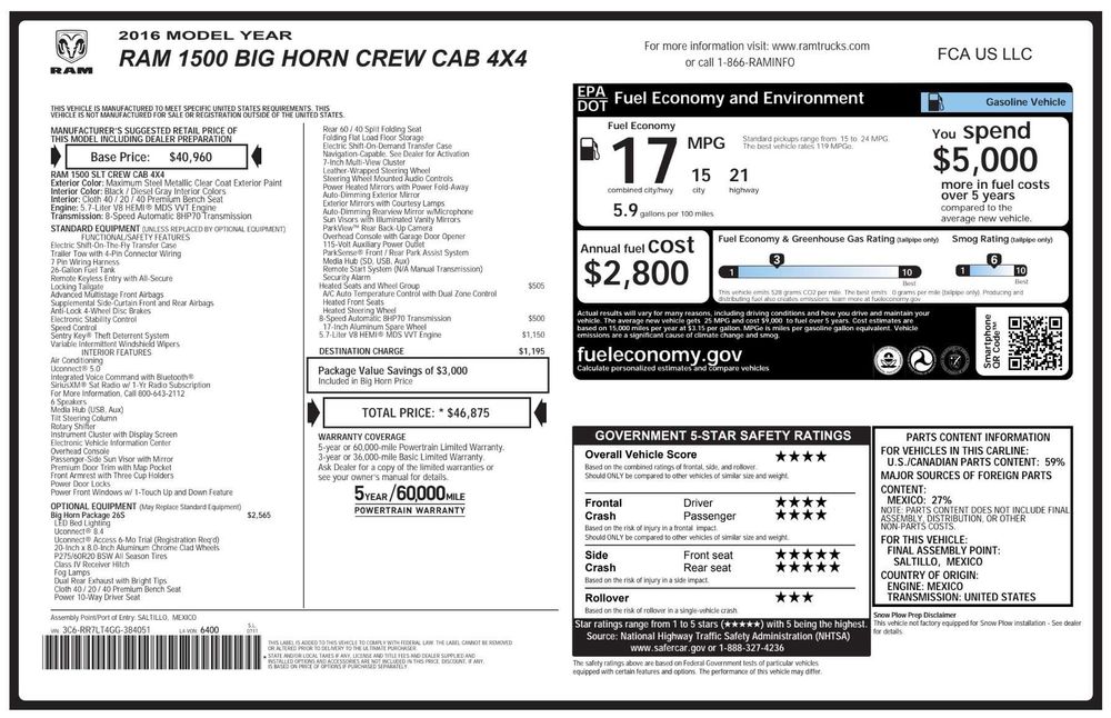 RAM 1500 Big Horm 2016 5.7 HEMI AWD