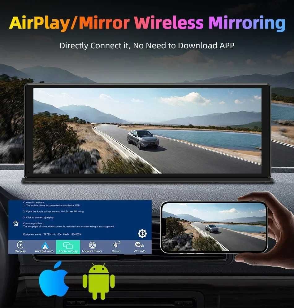 Видеорегистратор на торпеду, 10,26"IPS, 2 кам +Airplay+ScreenMirroring