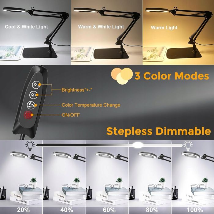 Lampa powiększająca ze światłem i stojakiem, 10-krotne powiększenie