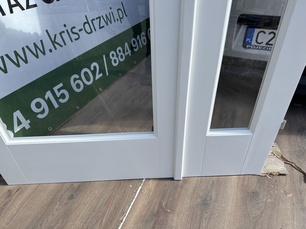 Drzwi drewniane dwuskrzydłowe wewnętrzne BIAŁE na wymiar cała Polska