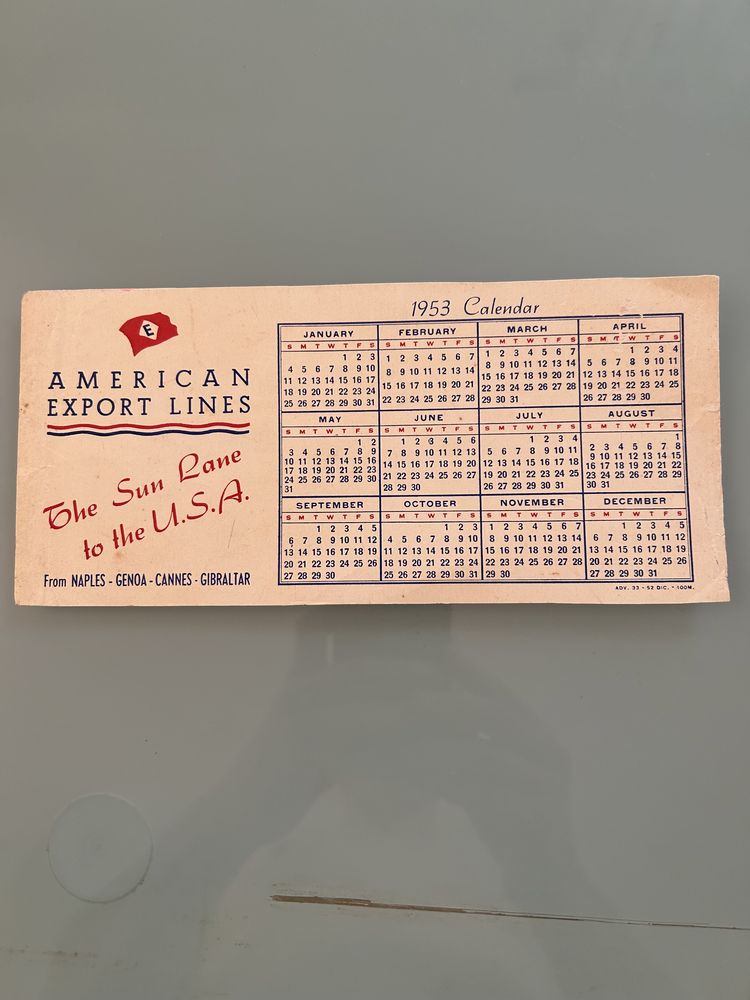 Calendario bolso 1953