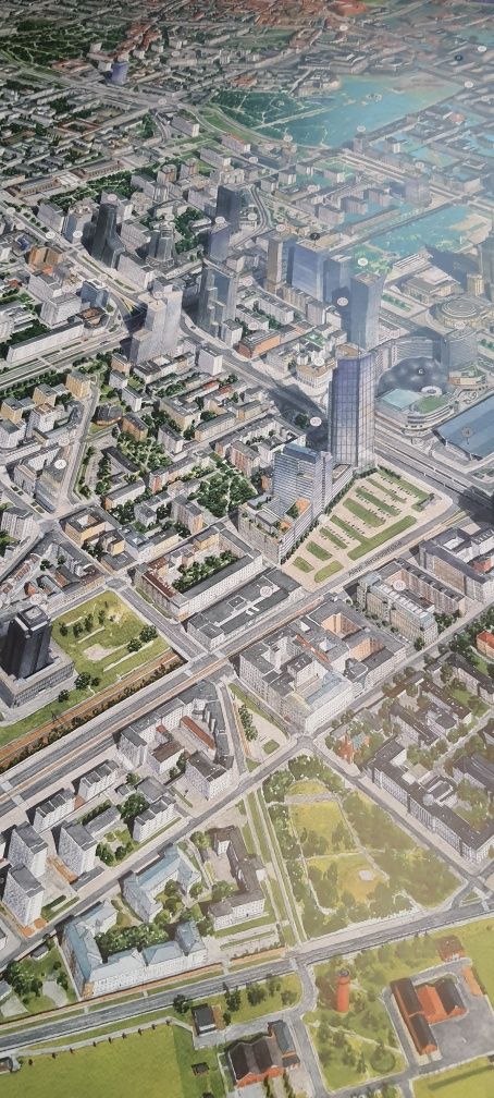 Mapa  centrum Warszawy 3D, plakat.