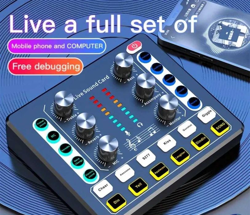 Konsola DJ, mixer, karta muzyczna, smartphone, pc