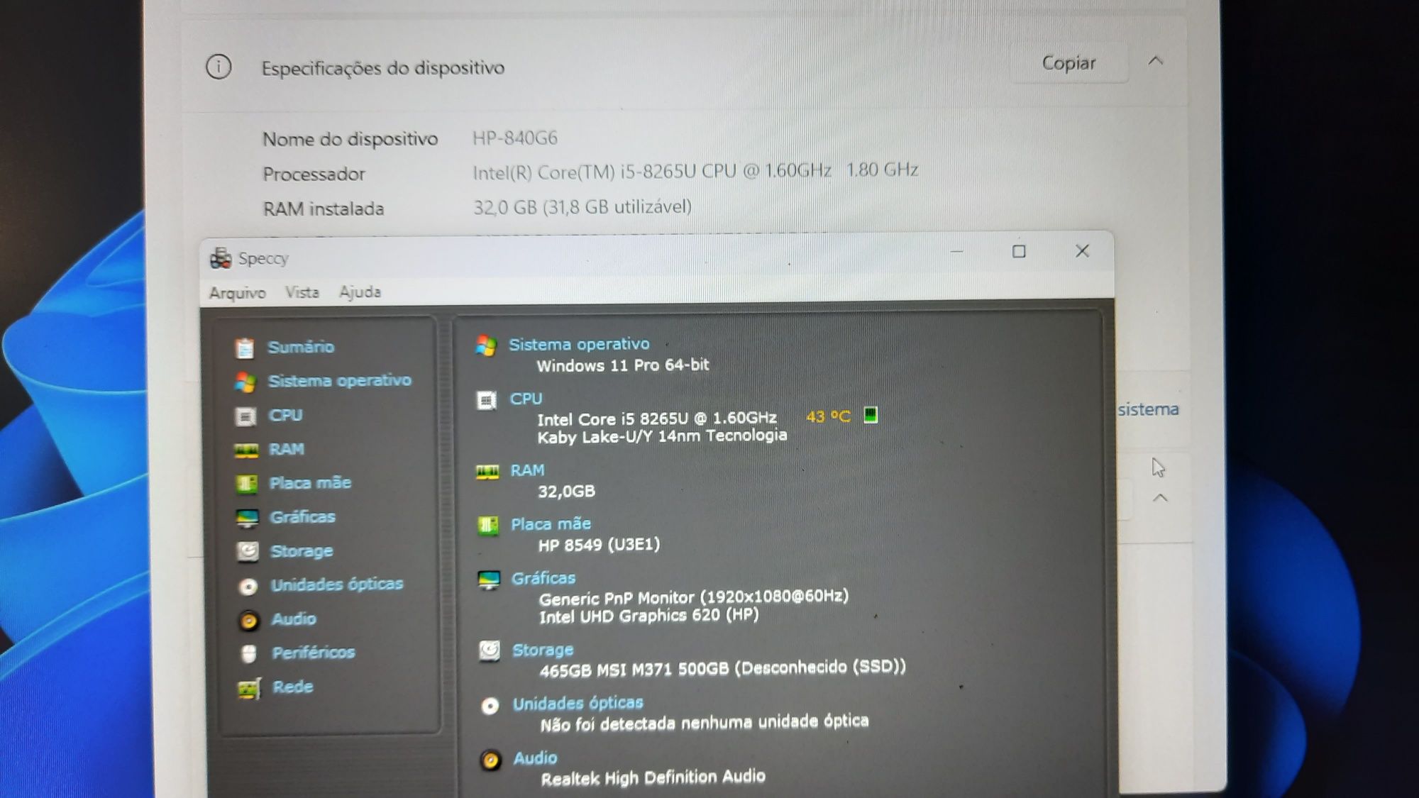 HP 840G6 GRADE A 14"-I5 8ªG-8265u|32G-DDr4|M.2-500Gb|Rato+Mala|W11Pt