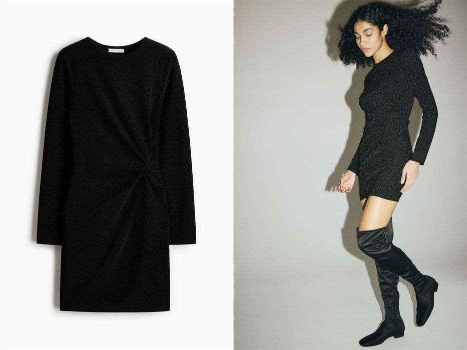 Sukienka S nowa kolekcja czarna brokatowa skręcony detal PROMOCJA