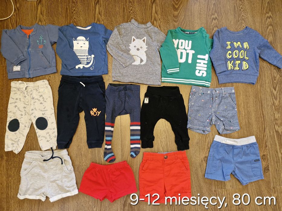 Paka ubranek na 80 cm: bluzy, t-shirty, body, pajace, spodnie, spodenk