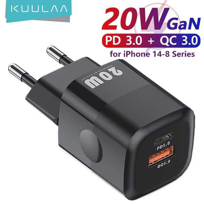 KUULAA 20W GaN PD USB C Charger Black White