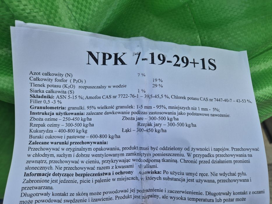 Npk 7 19 29 + 1S nawóz wieloskładnikowy pod pszenice rzepak