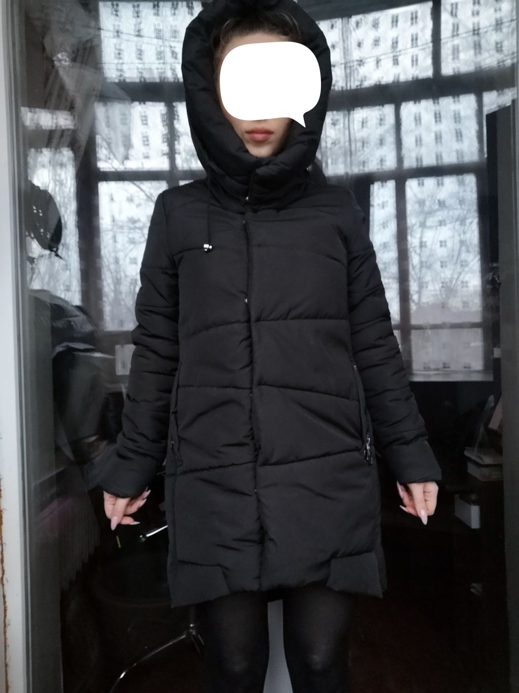 Пуховик, зимняя чёрная куртка с капюшоном, курточка синтепон