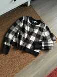 Sweter H&M ciepły w kratę czarno biały miły wełna oversize hit 36-38