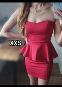 Czerwona mini sukienka Stradivarius XXS 32.l Elegancka sexy dekolt bez