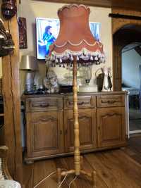 Lampa stojąca PRL oryginana wtyczka pomaranczowa drewno real vintage
