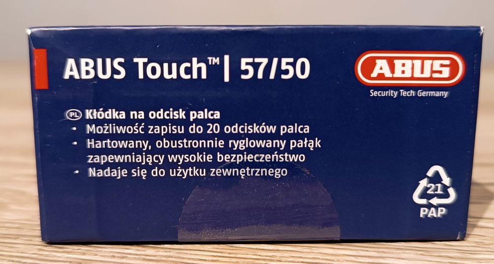 Profesjonalna Kłódka na odcisk palca Abus Touch 57/50 NOWA solidna