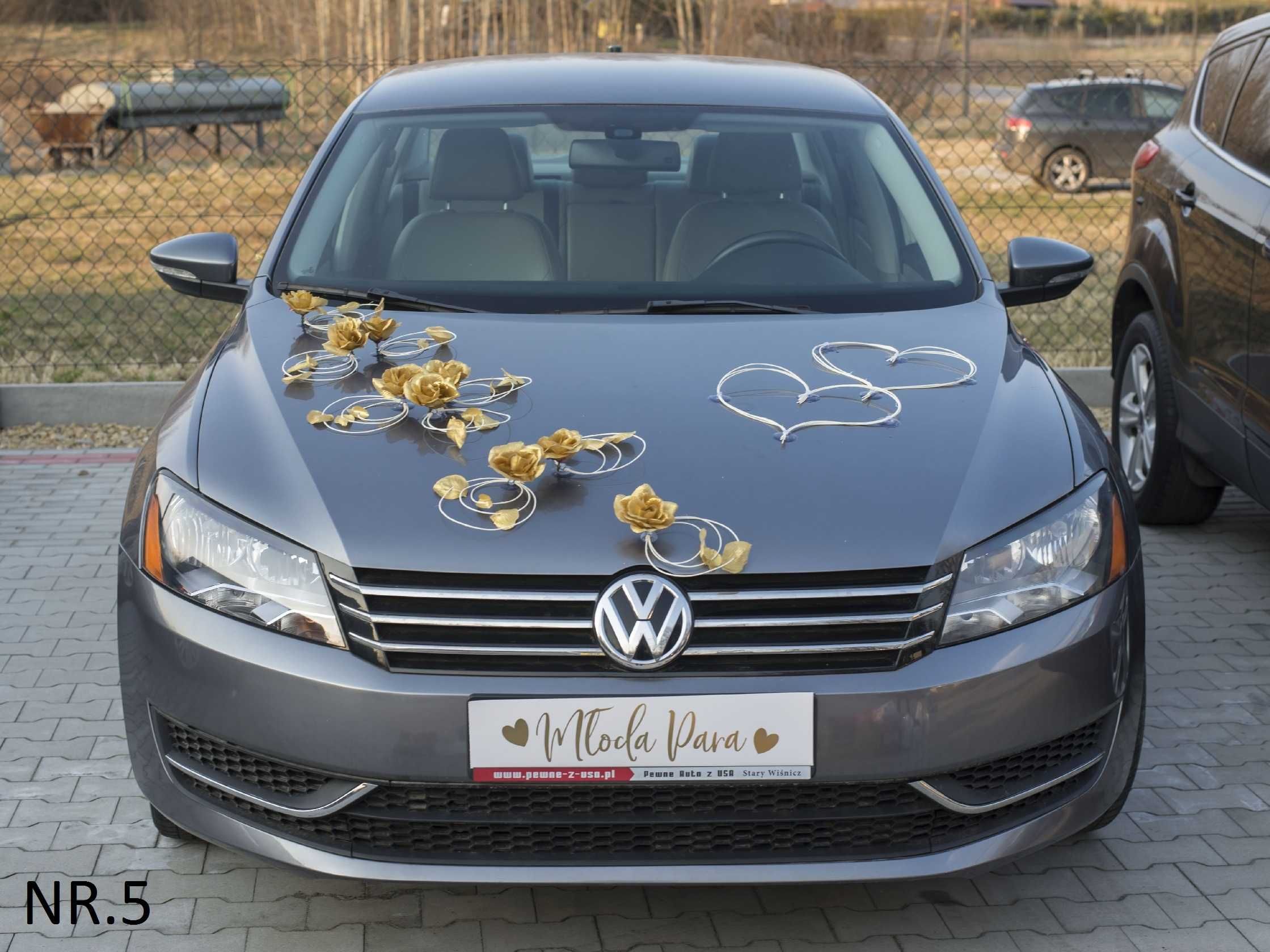 Złote ozdoby na samochód do ślubu Dekoracja na auto.Stroik 005