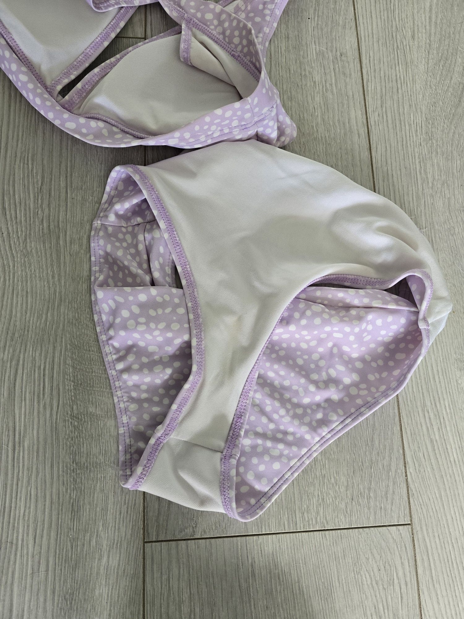 Biquíni Shein Lilás com Bolinhas Brancas