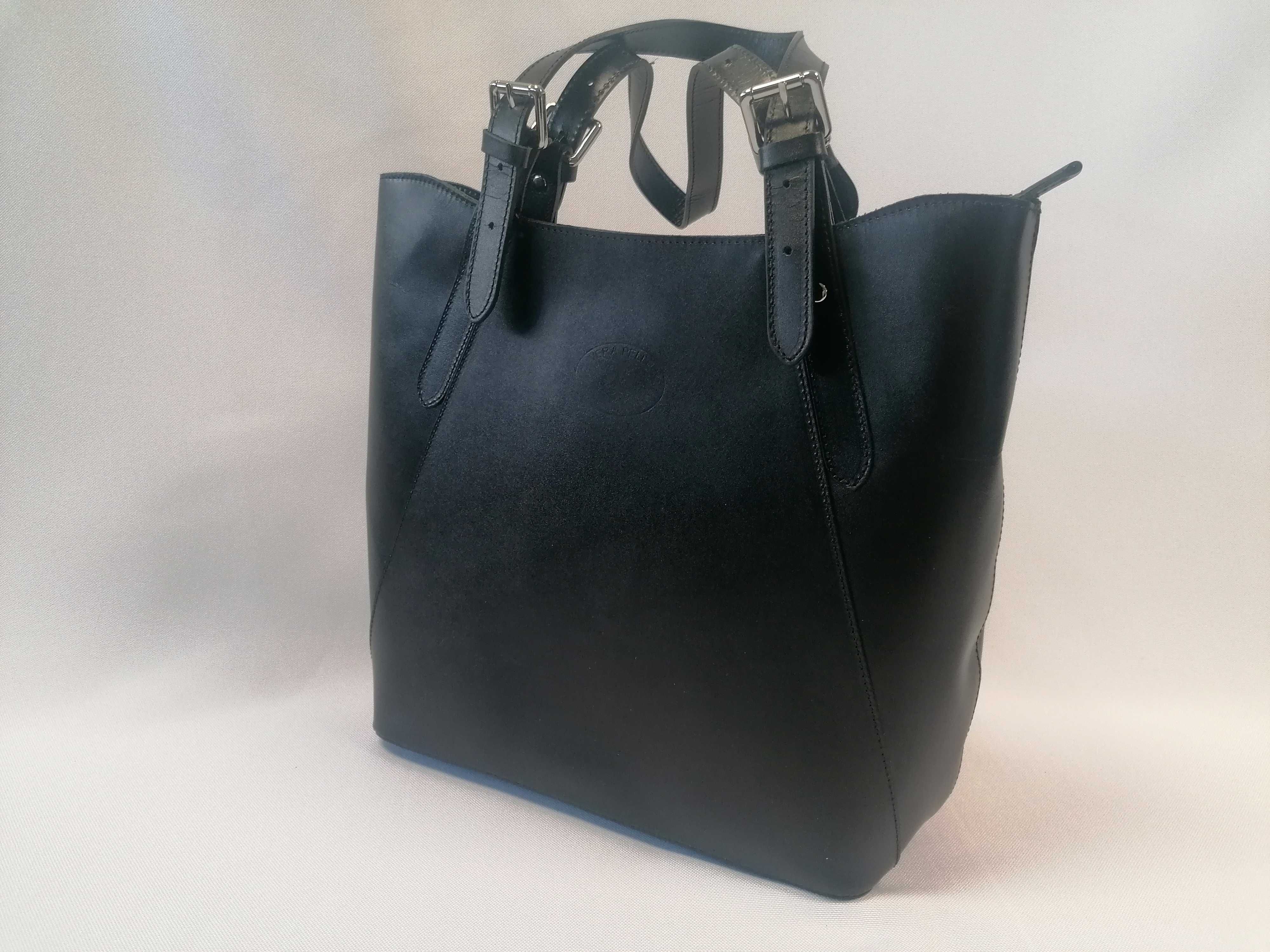 Nowa duża włoska skórzana torebka Vera Pelle shopper A4