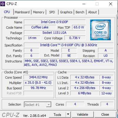Procesor Intel Core i3-9100F 3,60GHz SRF6N LGA 1151