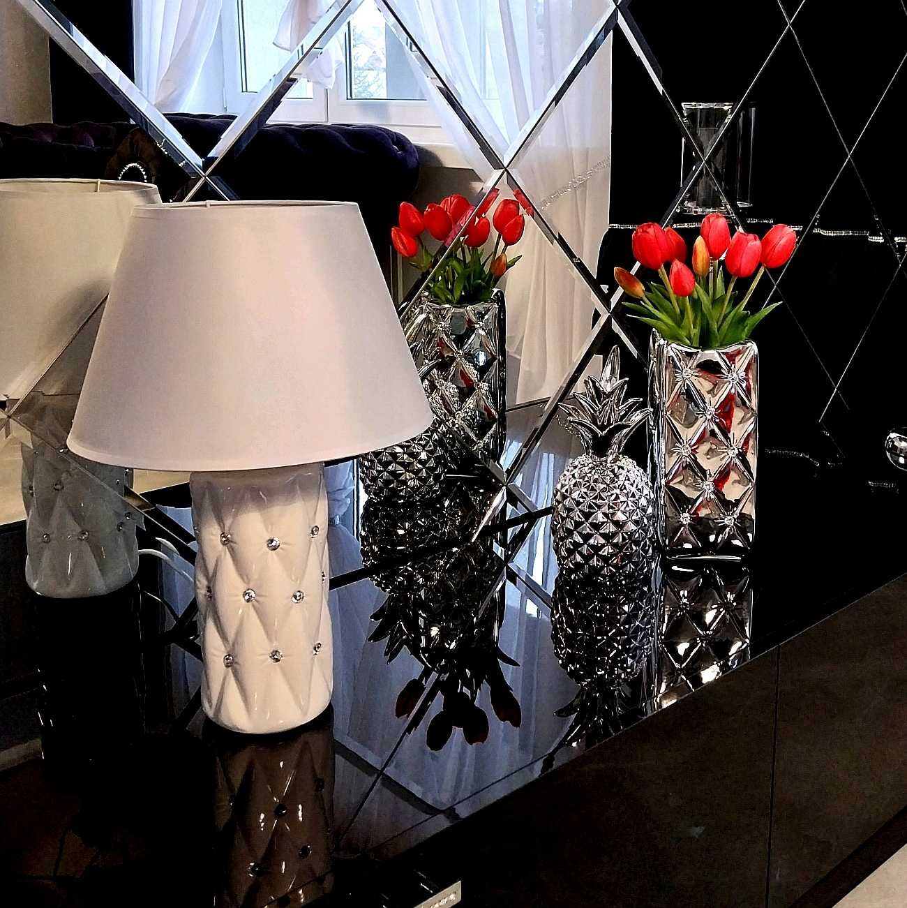 Lampka nocna biała lampa stołowa glamour do salonu sypialni na biurko