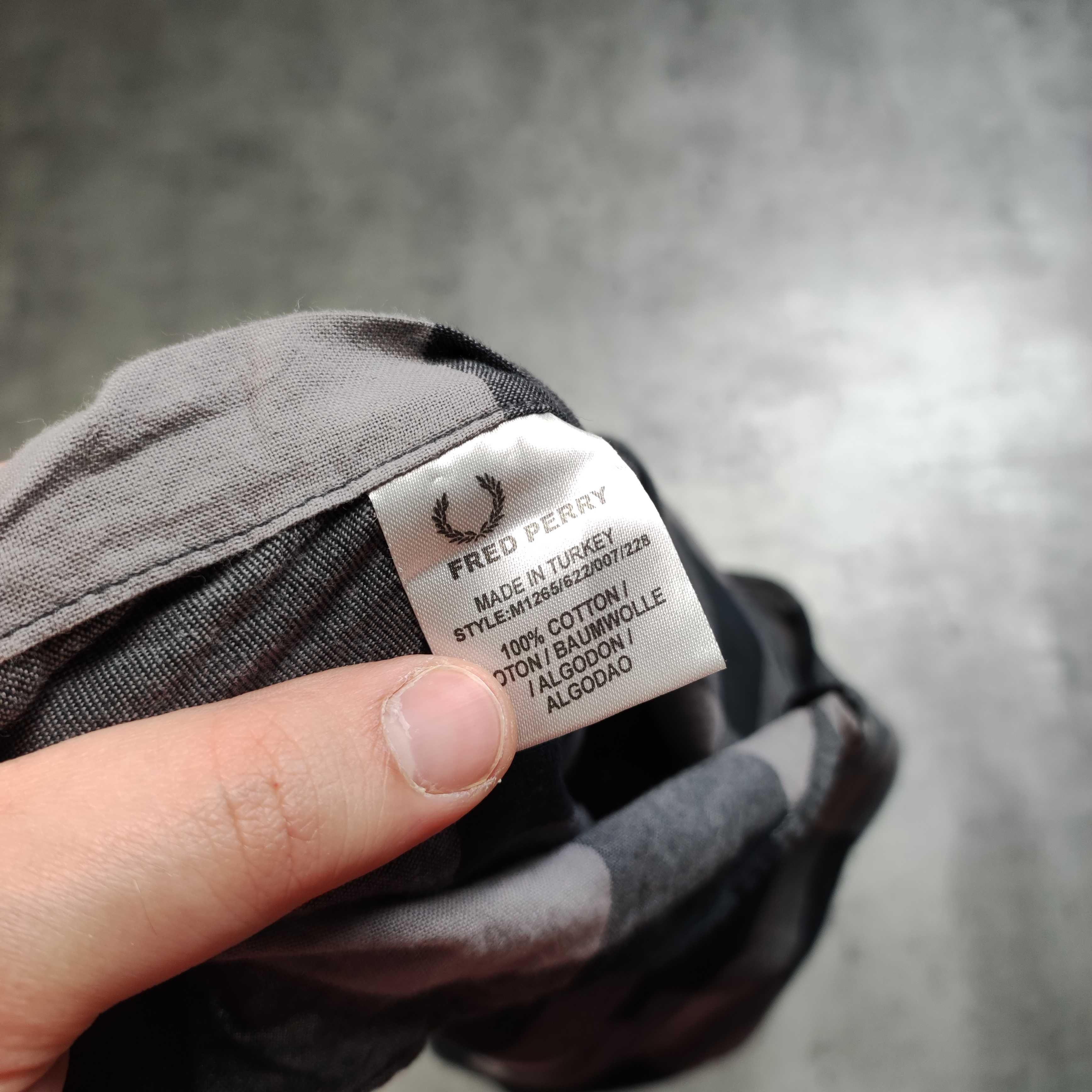 MĘSKA Koszula Elegancka Kratka Bawełna Fred Perry Małe Logo Haft