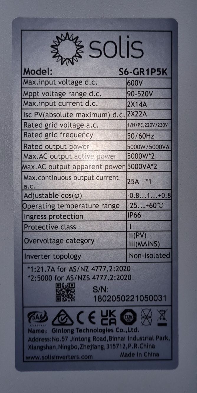 Solis 5 кВт інвертор мережевий