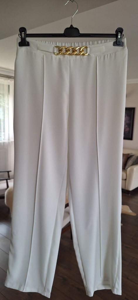 Szerokie spodnie eleganckie XL kremowe