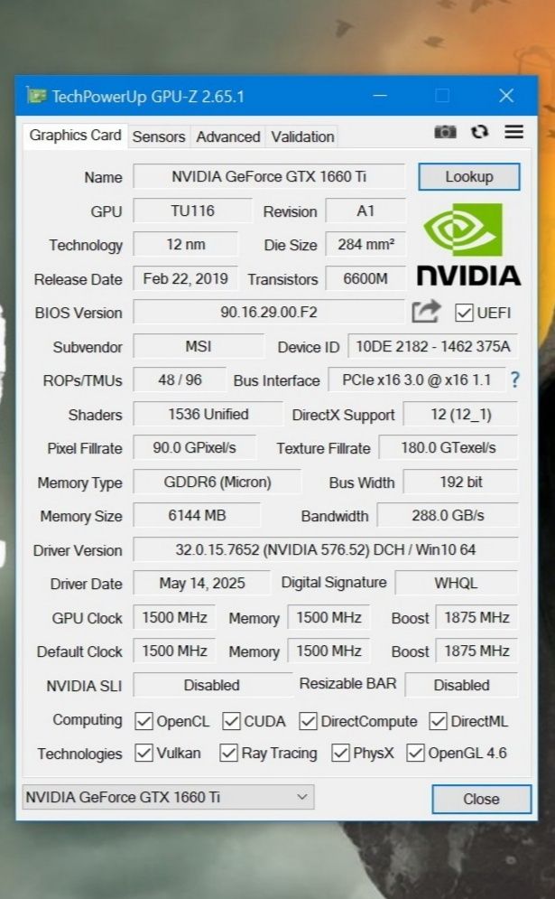MSI GTX 1660ti Gaming X 6Gb 192b