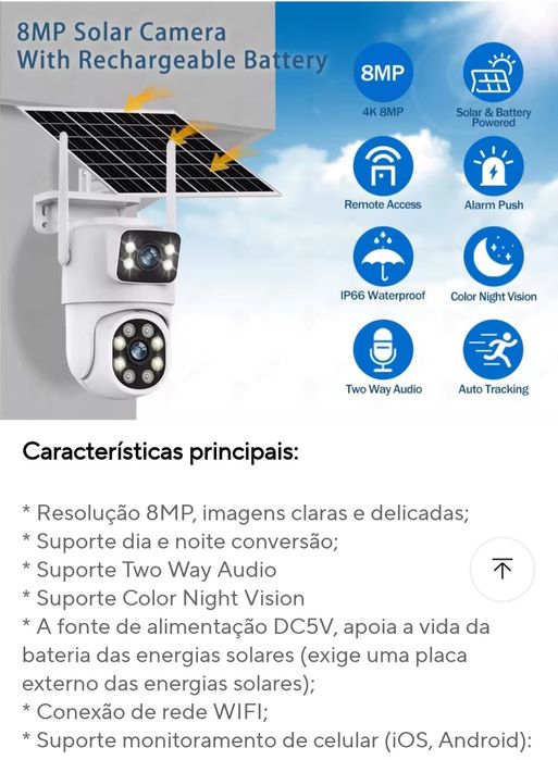 Camera vigilância multi-lente e solar