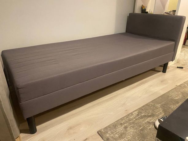 Tapicerowana rama łóżka z materacem, z wezgłowiem/szary, 90x200 cm