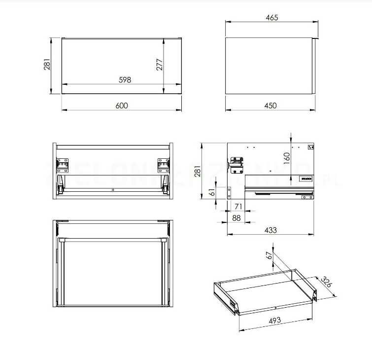 Elita Look komoda, szafka podumywalkowa, wisząca 60 cm, dąb canela