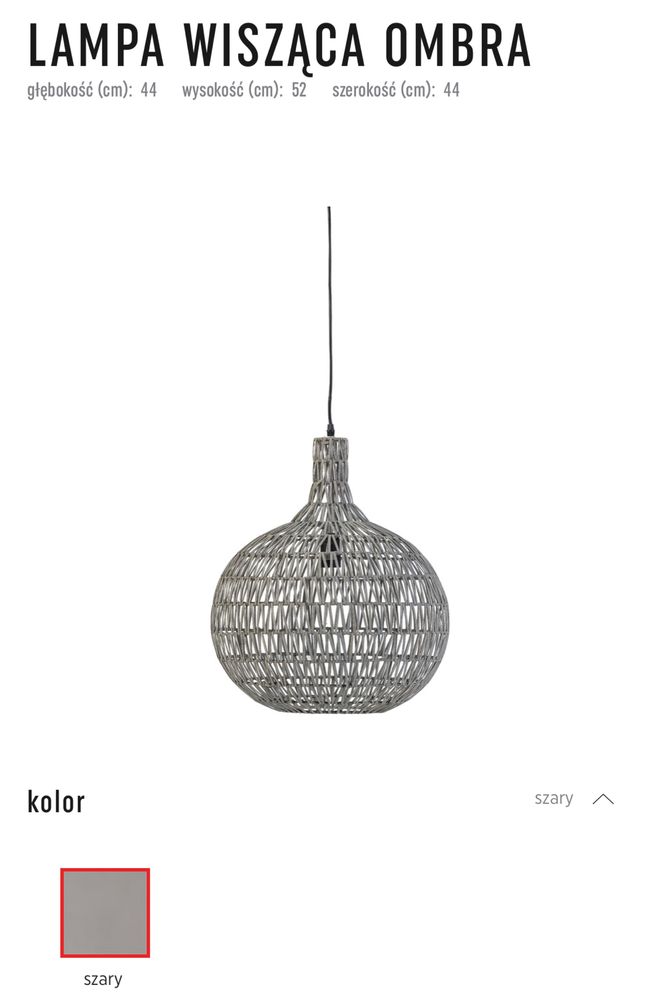 Lampa VOX Ombra szary rattan jak nowa