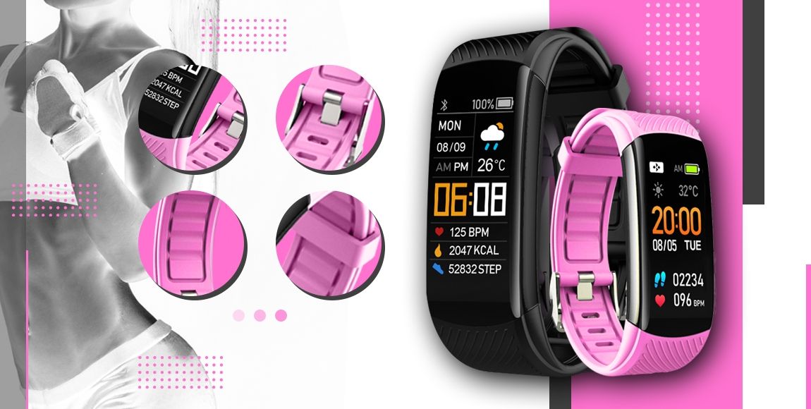 smartband giewont fit&go duo gw200-4 - black + pasek think pink