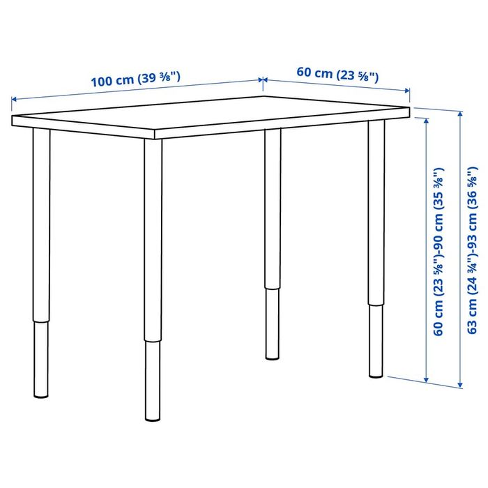 Nowe biurko IKEA LINNMON + nogi OLOV, regulowana wysokość, 100x60 cm