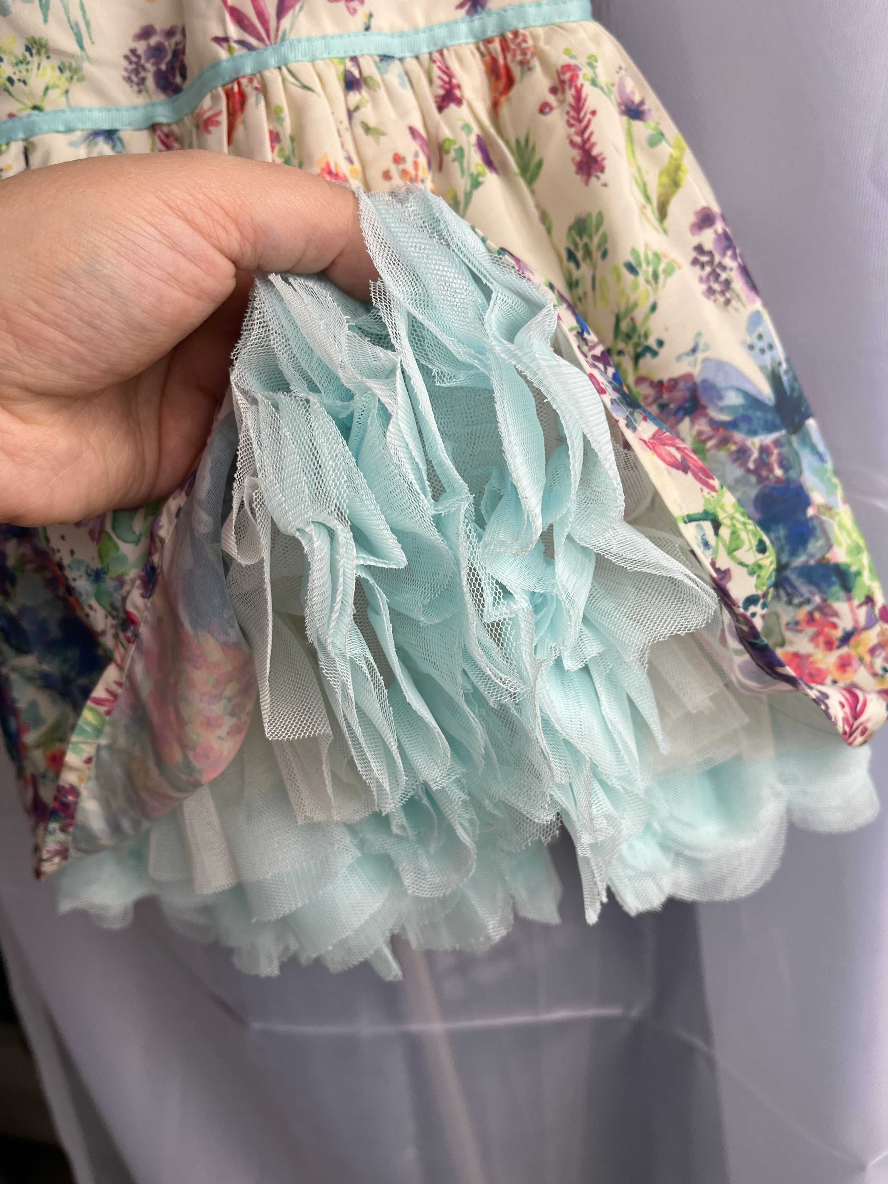Sukienka kwiatki floral print tiulowa księżniczka Marks&Spencer 62 68