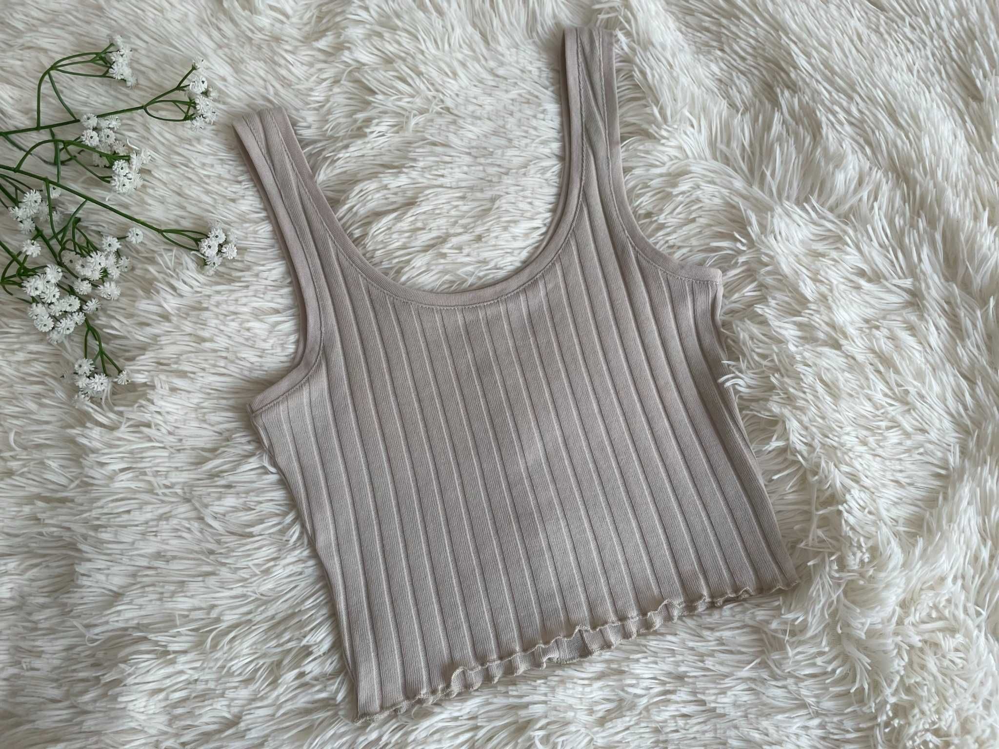 Crop top beżowy prążek guziki letni boho y2k aesthetic XS 34 S 36