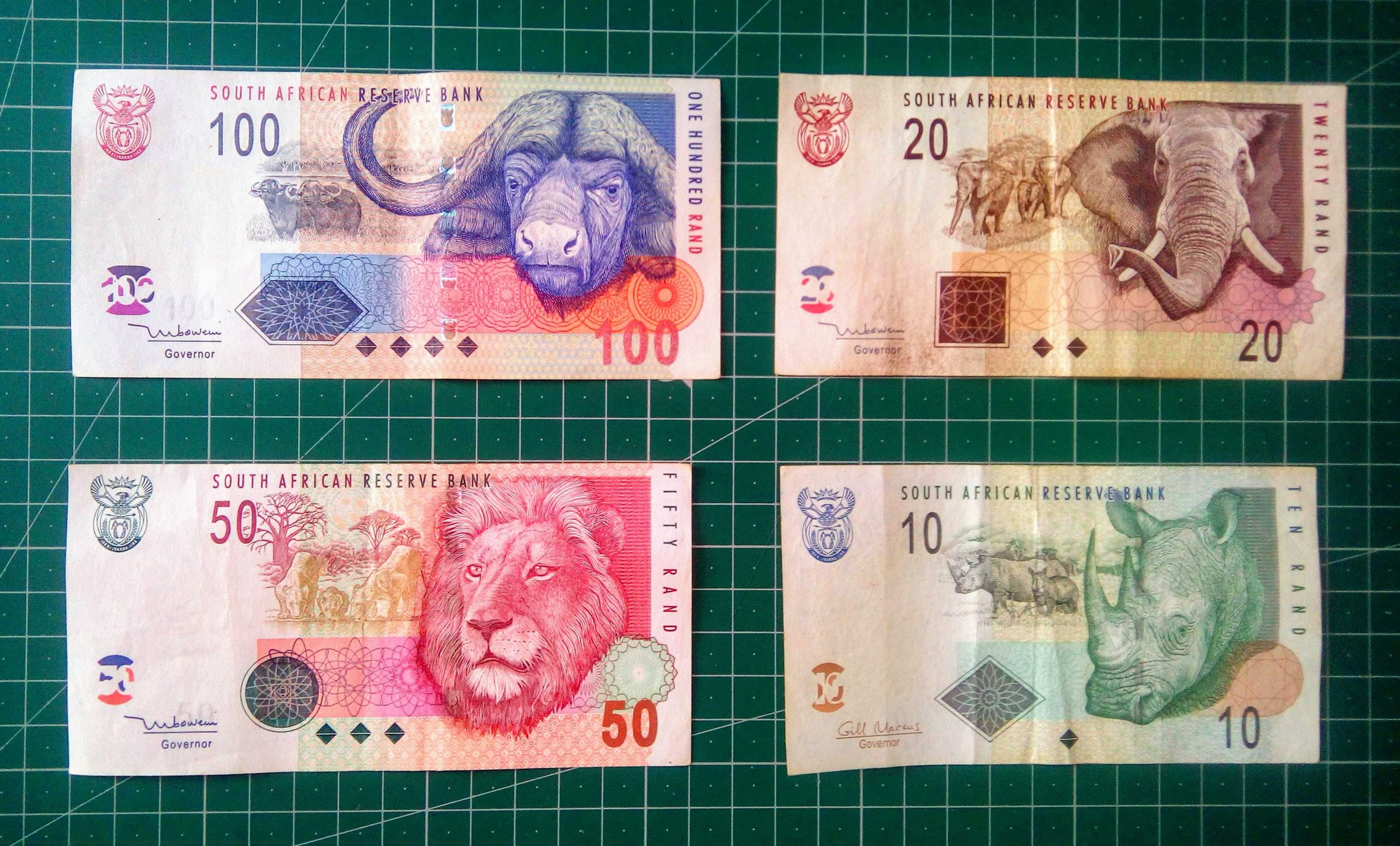 Lote de Notas África do Sul - 100, 50, 20 e 10 RAND