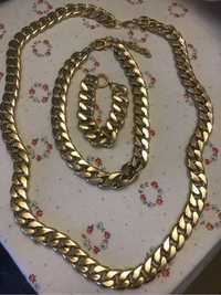 Vintage komplet w złotym kolorze: dwa łańcuszki i bransoletka