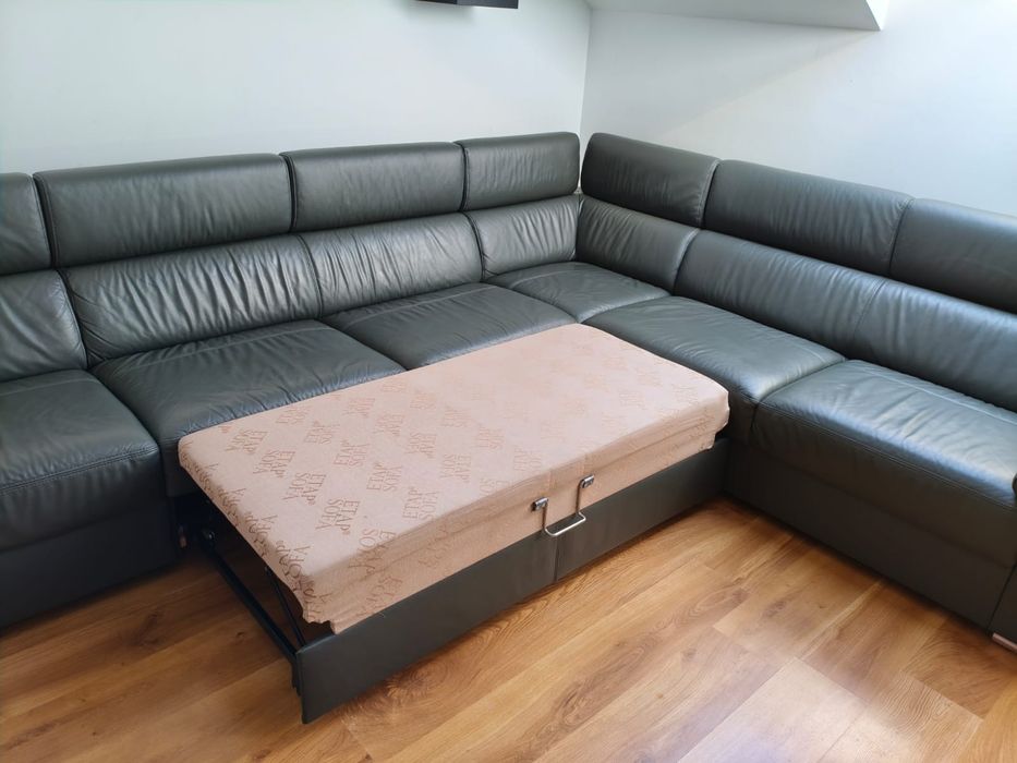Etap Sofa / Skóra naturalna / ciemny szary grafit / Skórzany narożnik