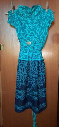 Березовое платье с брошкой и на завязках