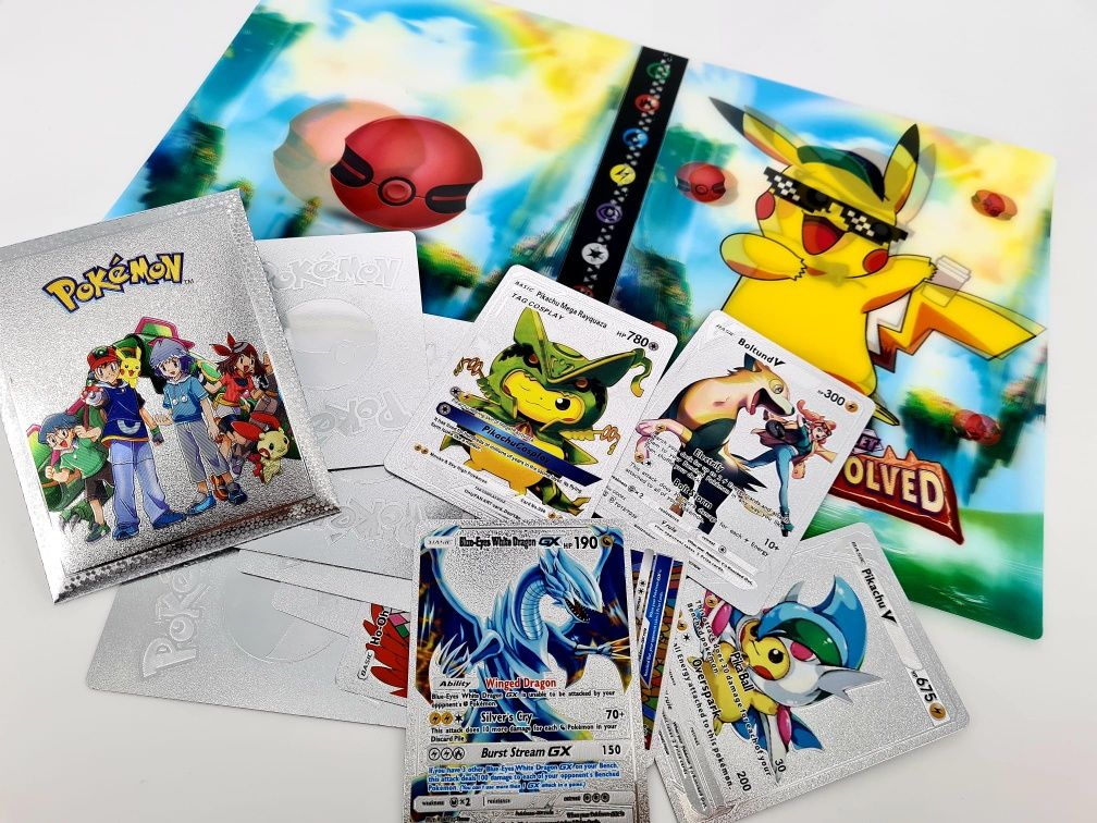 Nowy super zestaw album 3D A5 na karty Pokemon + srebrne karty Pokemon