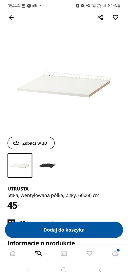 Ikea utrusta 60x60 półka wentylowana