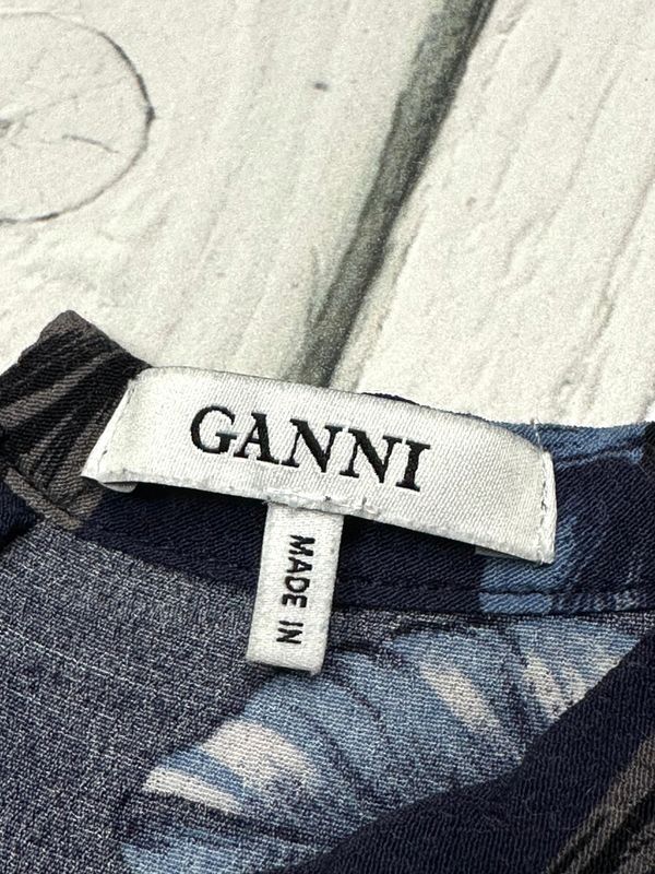 Ganni Akina Crepe Wiskozowa Luźna Bluzka Rękaw 1/2 Damska Kwiaty r. M