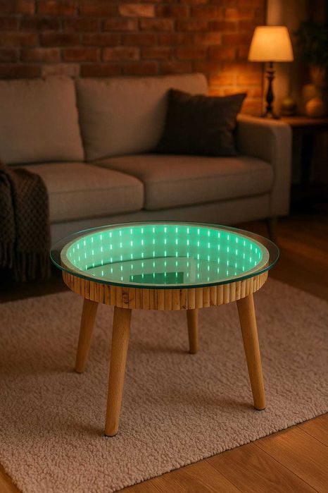 Mesa de Centro Redonda com Efeito 3D e LED – Exclusiva!