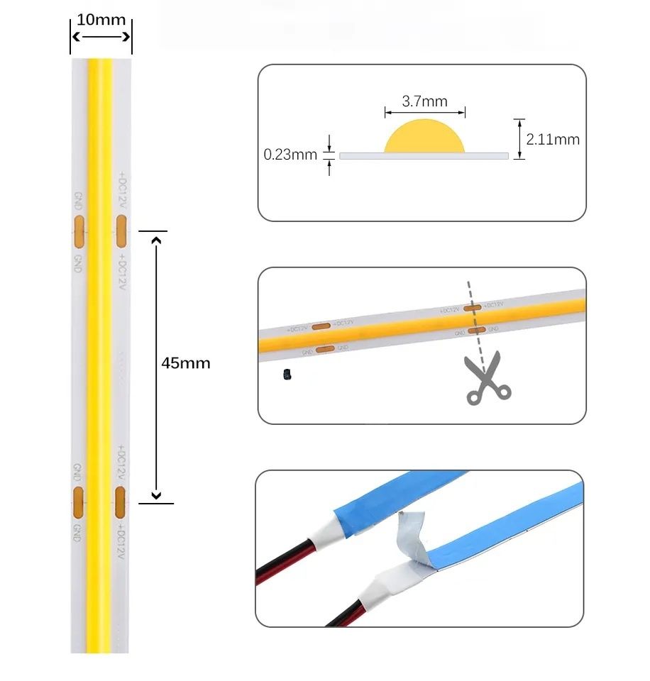 Світлодіодна стрічка COB 12В White, Warm White