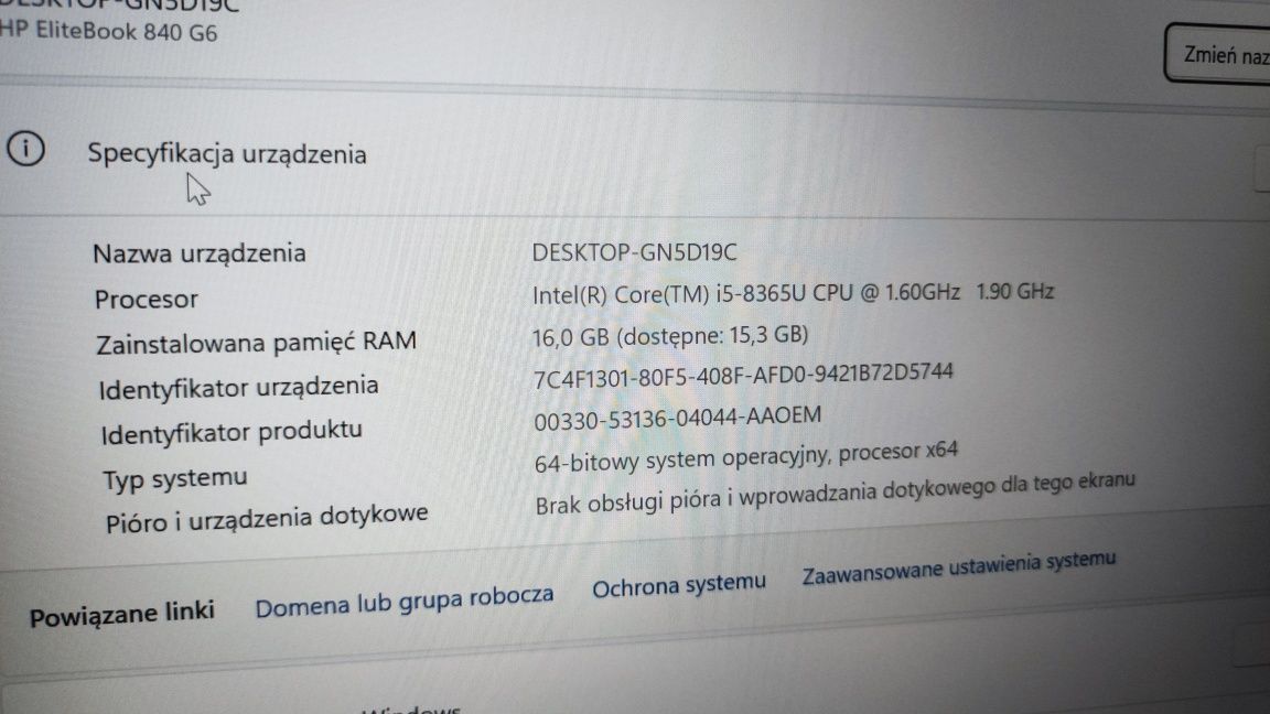 #1007 HP EliteBOOK 840 G6 14" i5-8365U 16GB 256SSD FV 23 GW12 Aklas