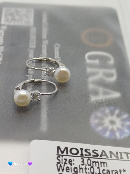 Nowe kolczyki z moissanitem GRA + perła naturalna - srebro 925