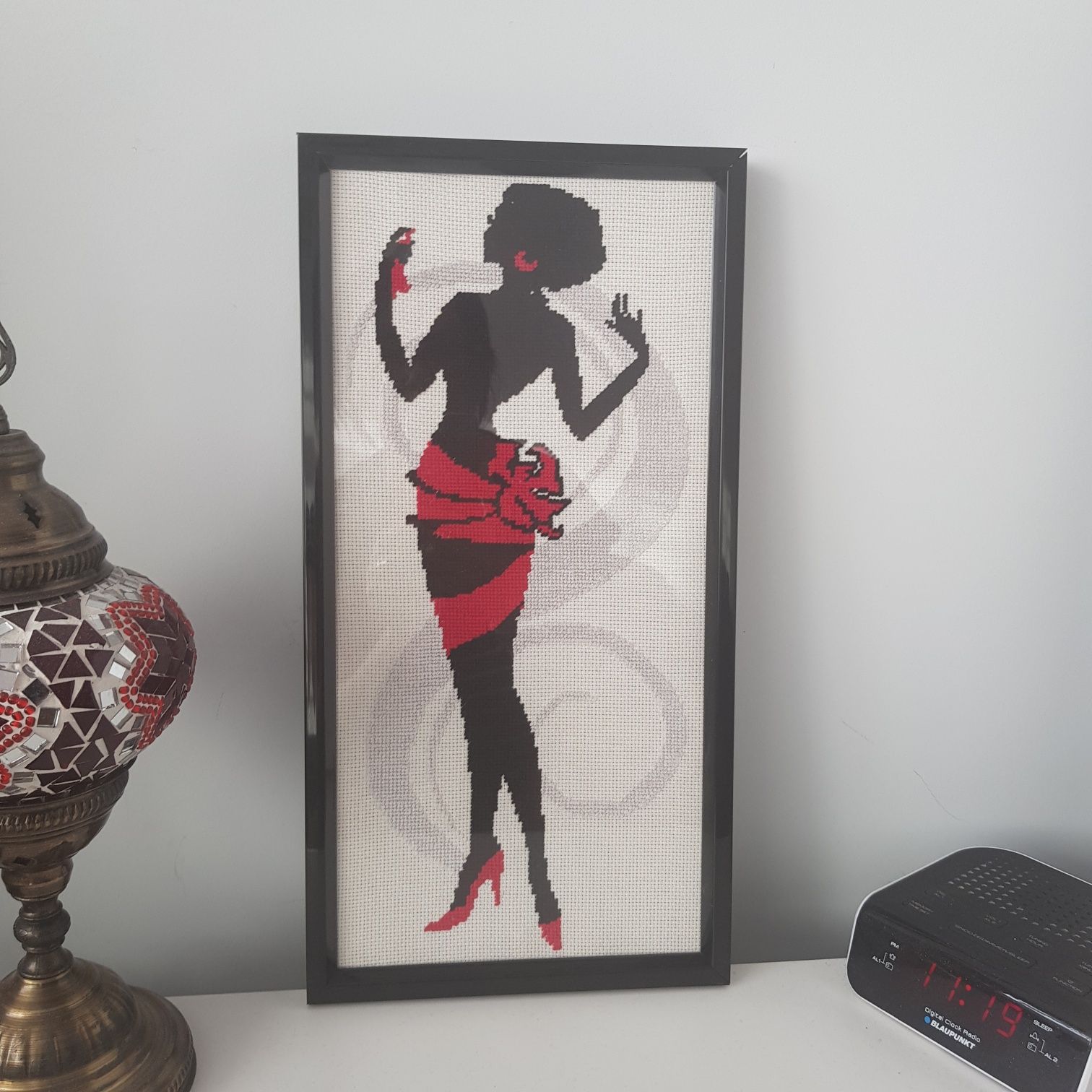 Murzynka obraz obrazek rama czarna haft hand made abstrakcja NOWY