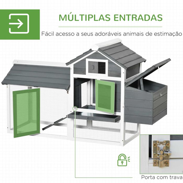 Galinheiro de Madeira p/ Exterior com Ninho,  150x54x87 cm