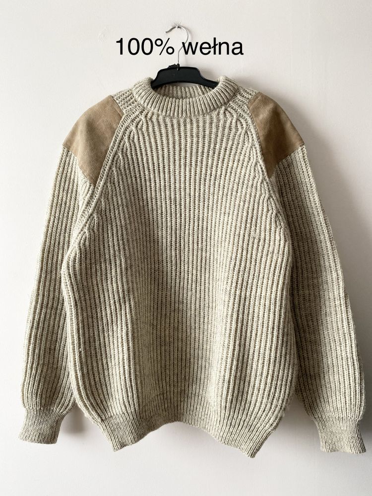 Welniany popielaty sweter gruby vintage