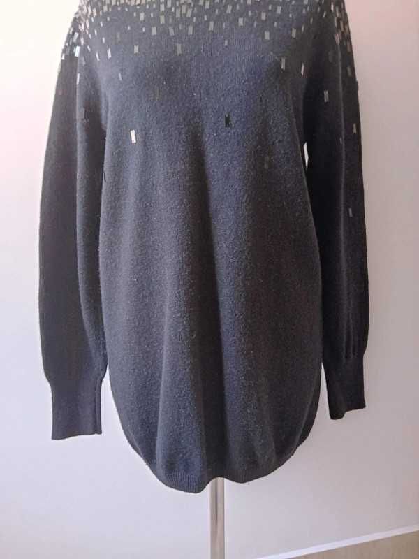 Czarny, długi sweter damski Guess Marciano, rozmiar M